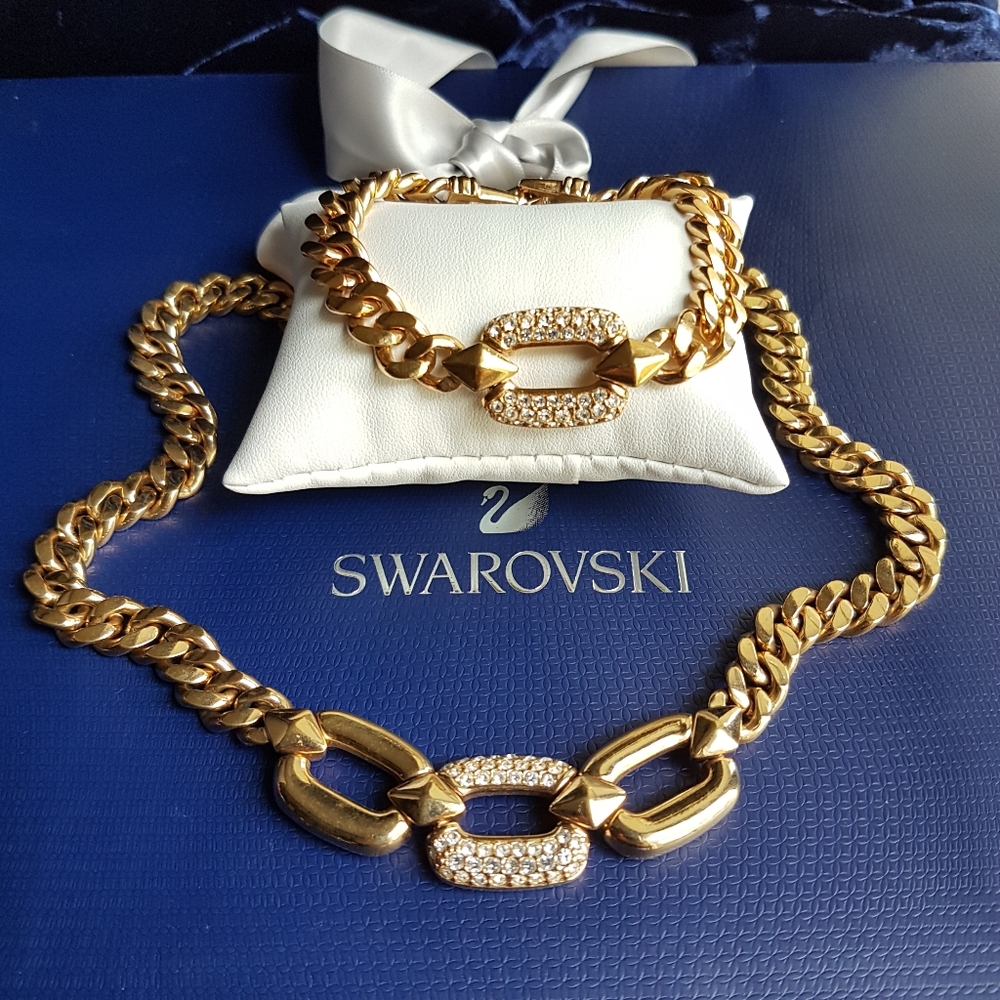 AUTHENTIC Swarovski Gold Plated Chunky Chain Link Vintage Bracelet - Picture 17 of 17